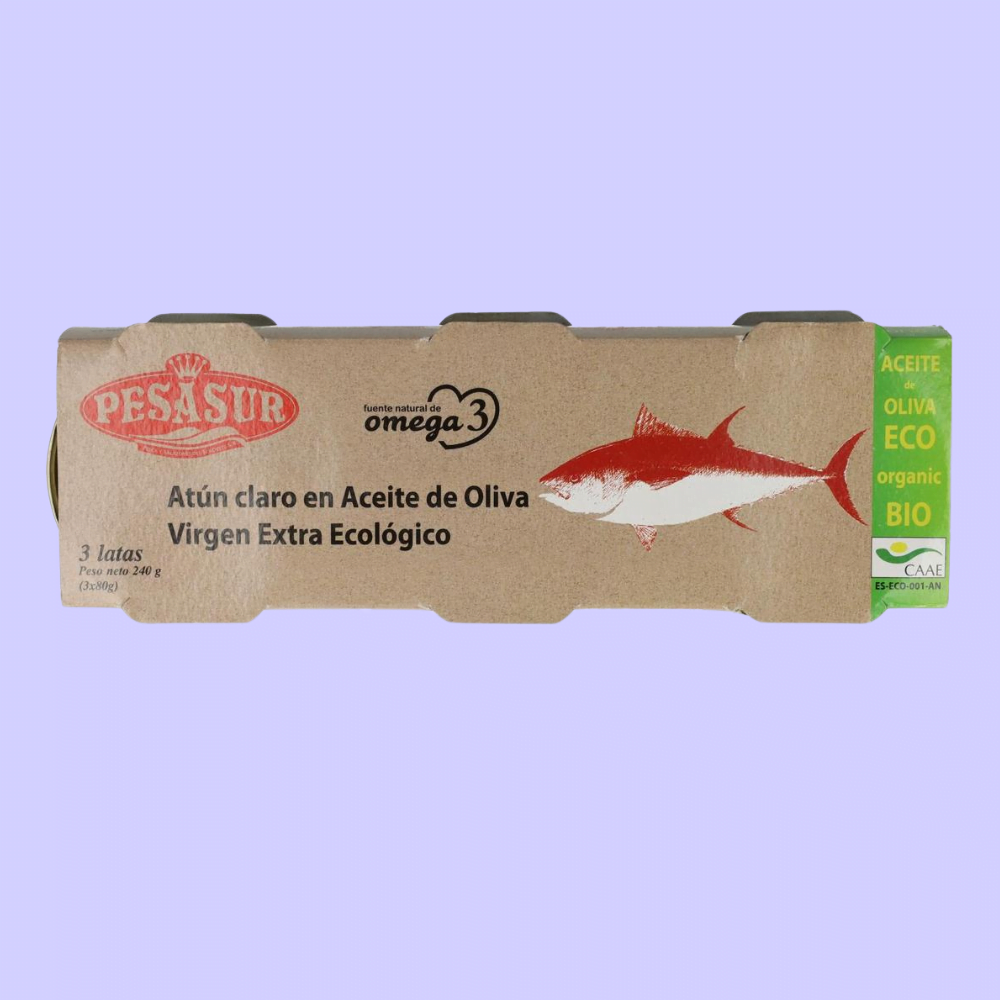 Thon à l'huile d'olive bio* Pesasur - Conserve 80g - Pack 3